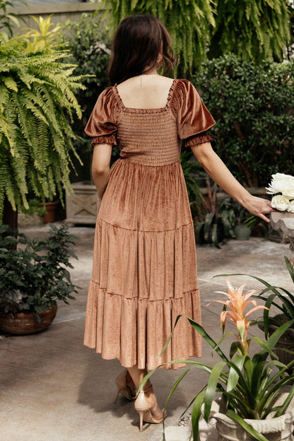 Vivaldi Smocked Velvet Midi Dress | Bronze - Baltic Born