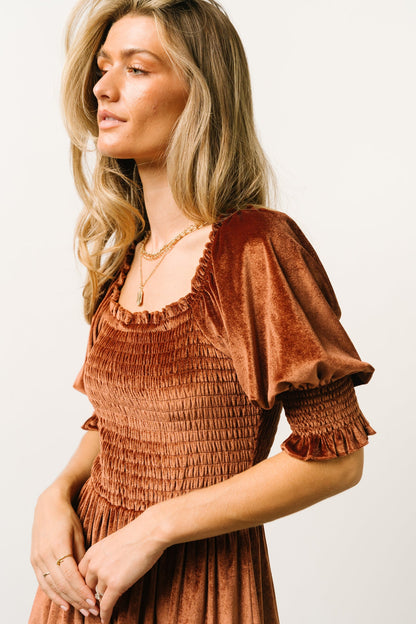 Vivaldi Smocked Velvet Midi Dress | Bronze - Baltic Born