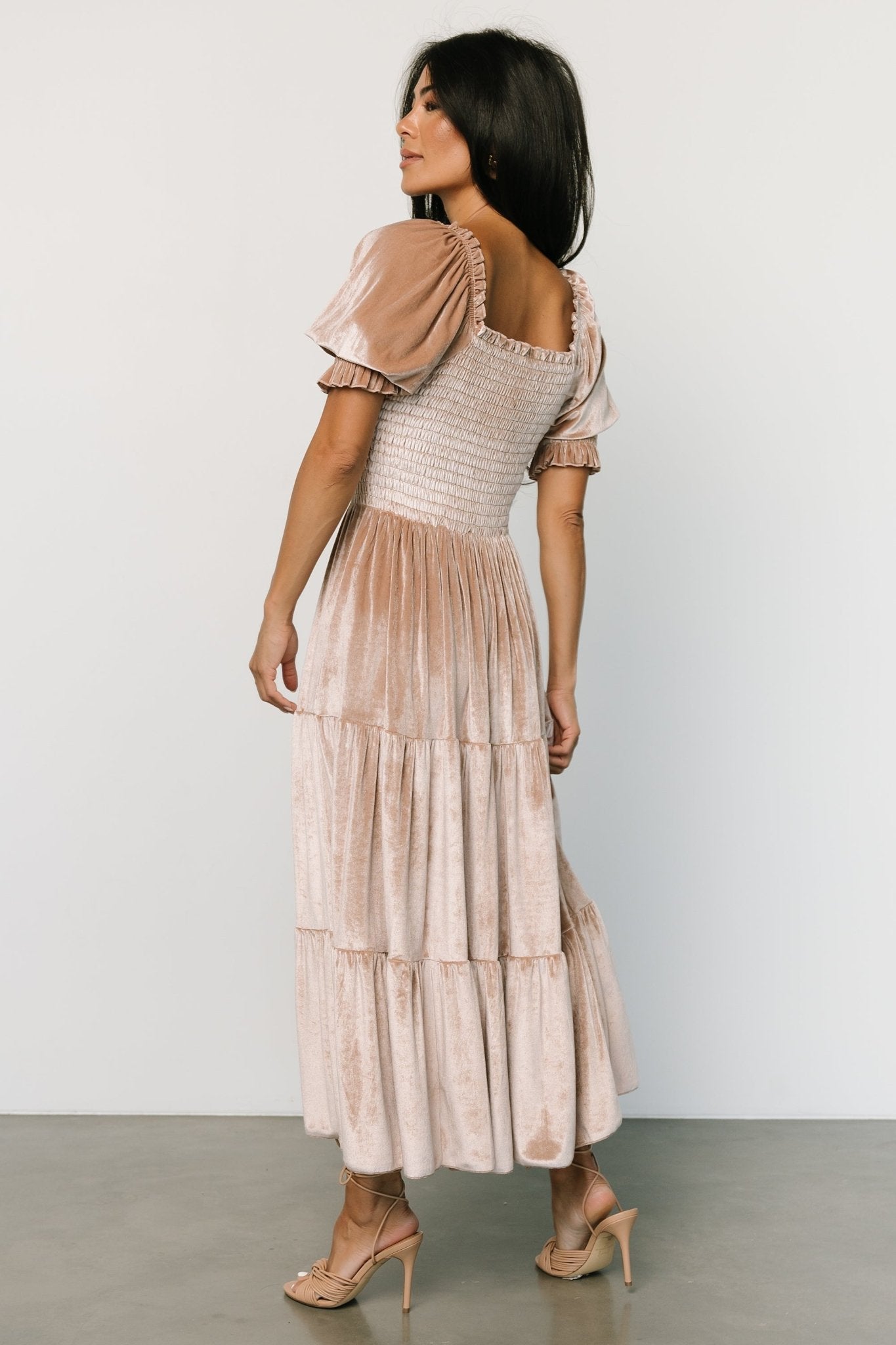 Vivaldi Smocked Velvet Midi Dress | Champagne - Baltic Born