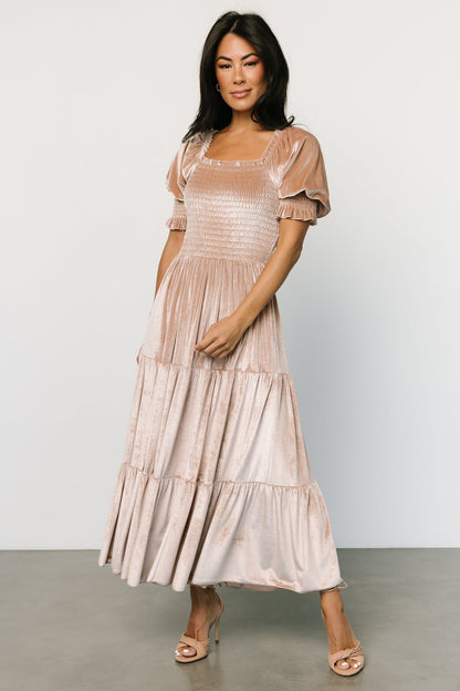 Vivaldi Smocked Velvet Midi Dress | Champagne - Baltic Born