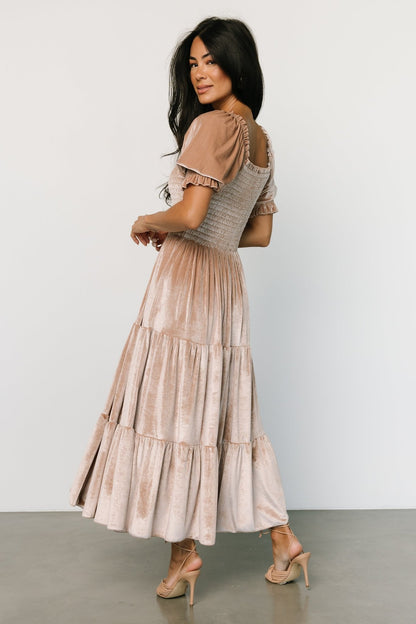 Vivaldi Smocked Velvet Midi Dress | Champagne - Baltic Born