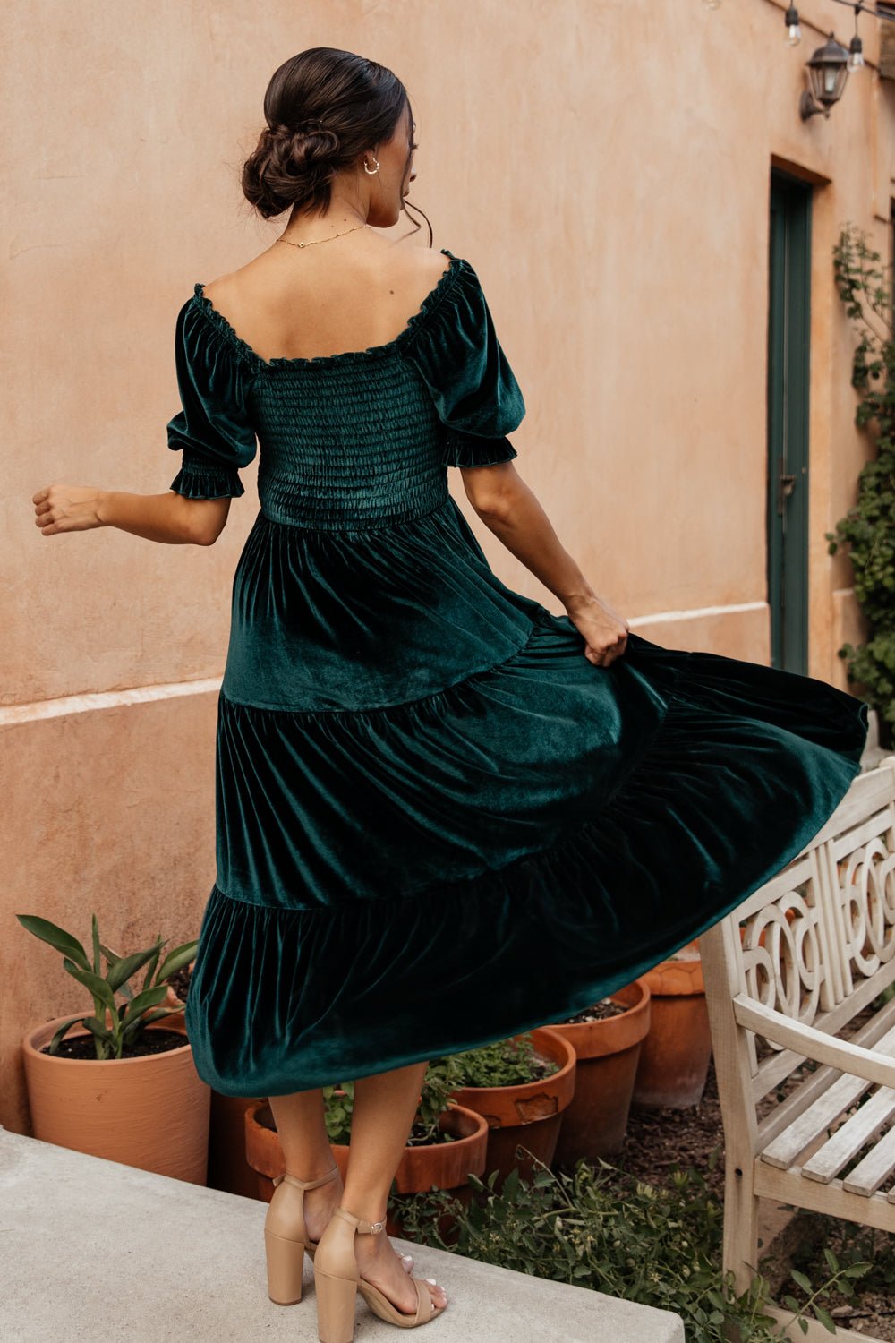 Vivaldi Smocked Velvet Midi Dress | Dark Green - Baltic Born