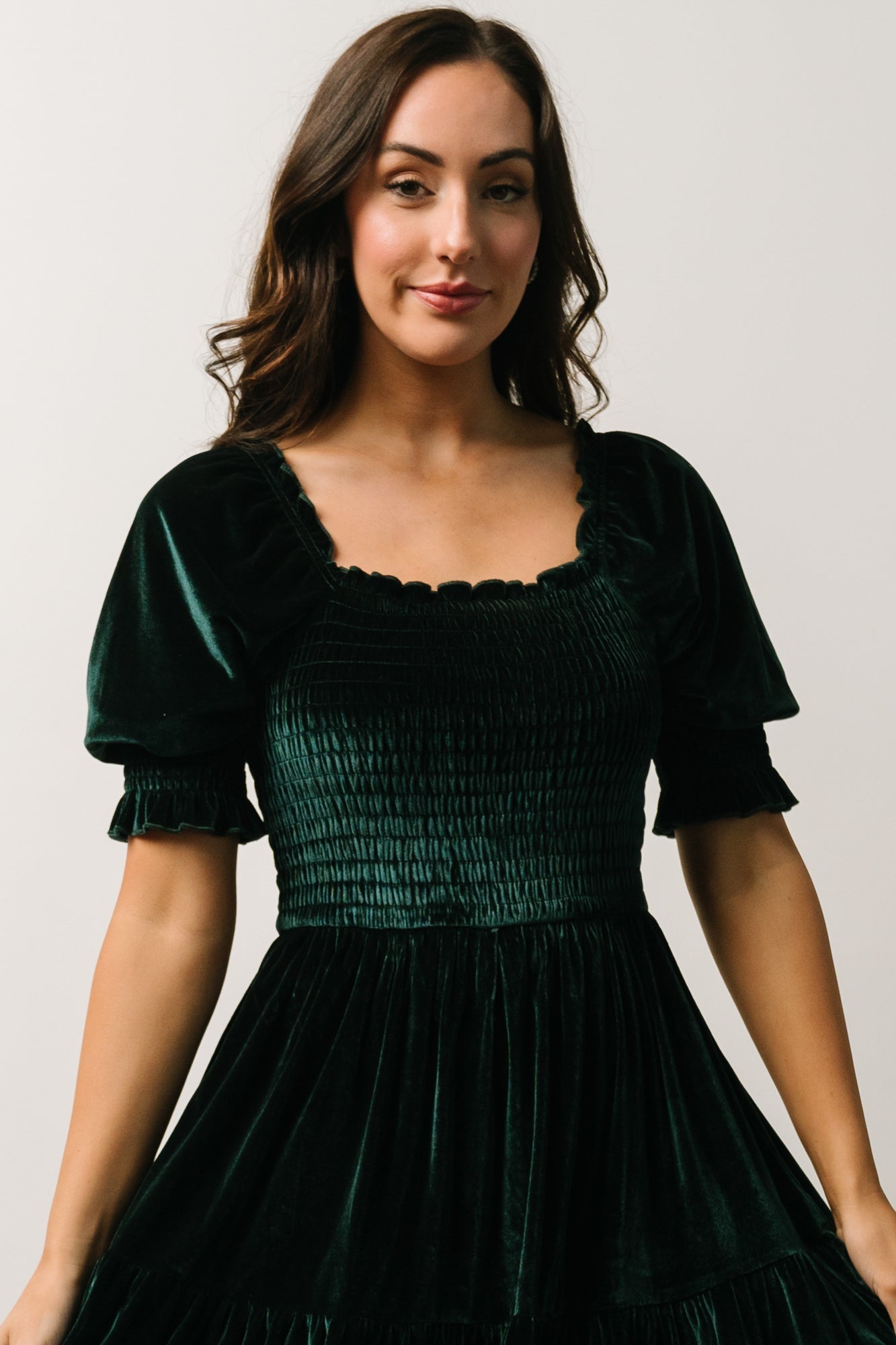 Vivaldi Smocked Velvet Midi Dress | Dark Green - Baltic Born