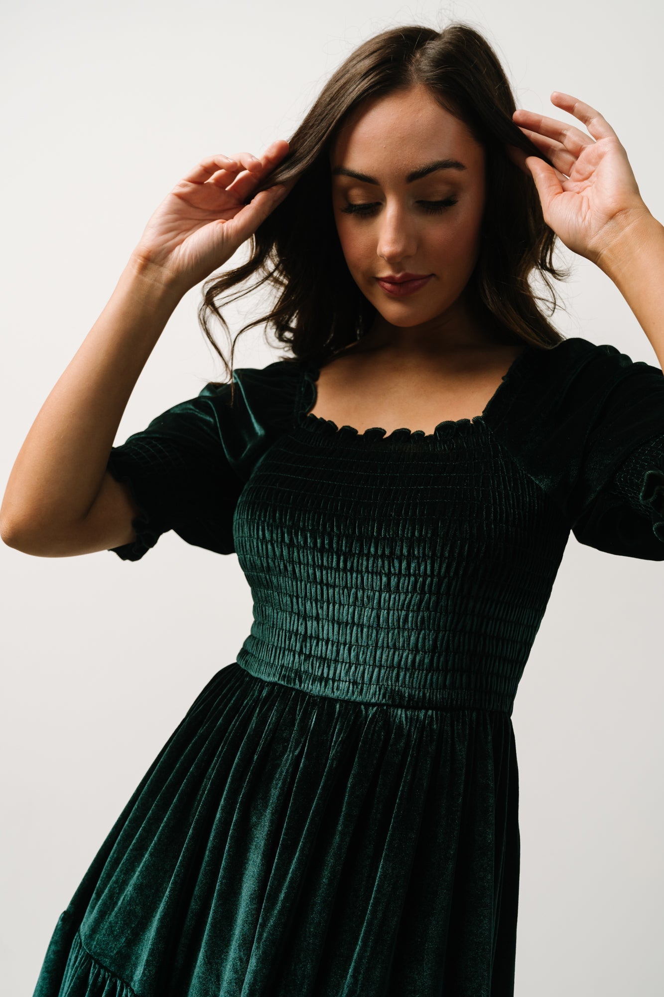 Vivaldi Smocked Velvet Midi Dress | Dark Green - Baltic Born