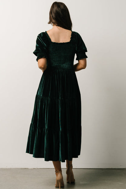 Vivaldi Smocked Velvet Midi Dress | Dark Green - Baltic Born