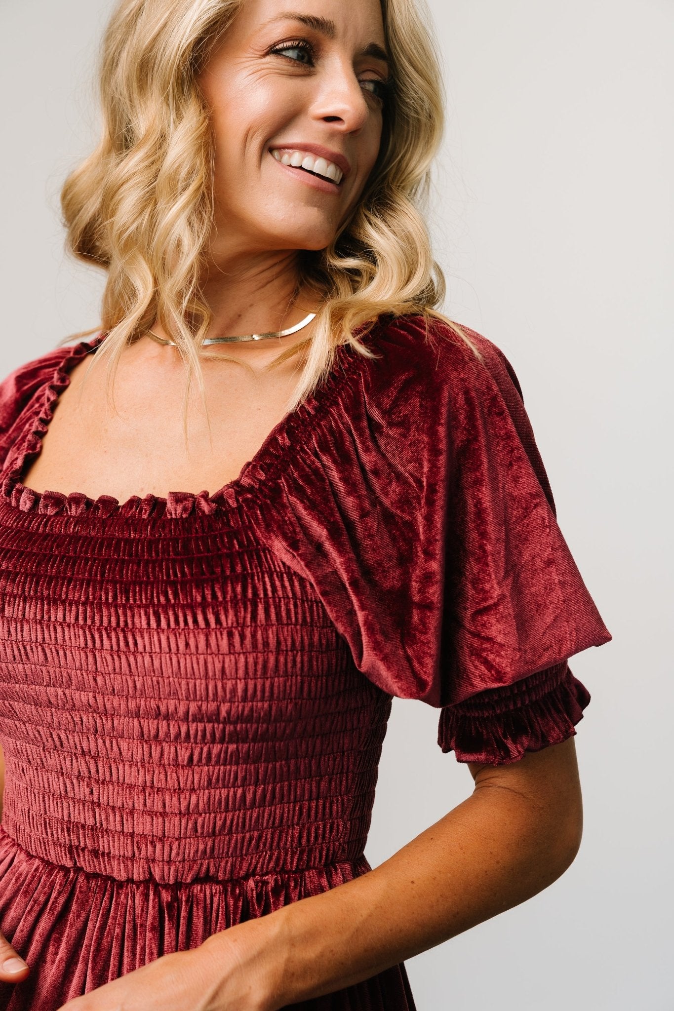 Vivaldi Smocked Velvet Midi Dress | Marsala - Baltic Born