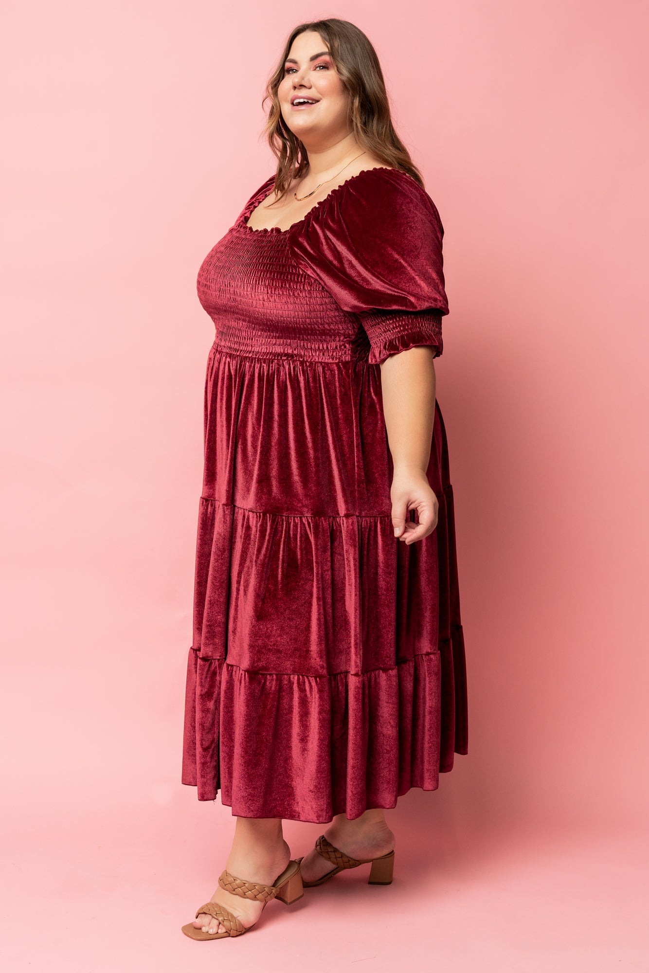 Vivaldi Smocked Velvet Midi Dress | Marsala - Baltic Born