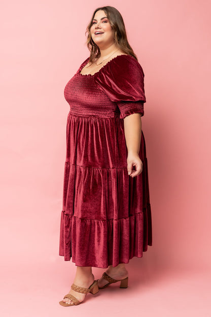 Vivaldi Smocked Velvet Midi Dress | Marsala - Baltic Born