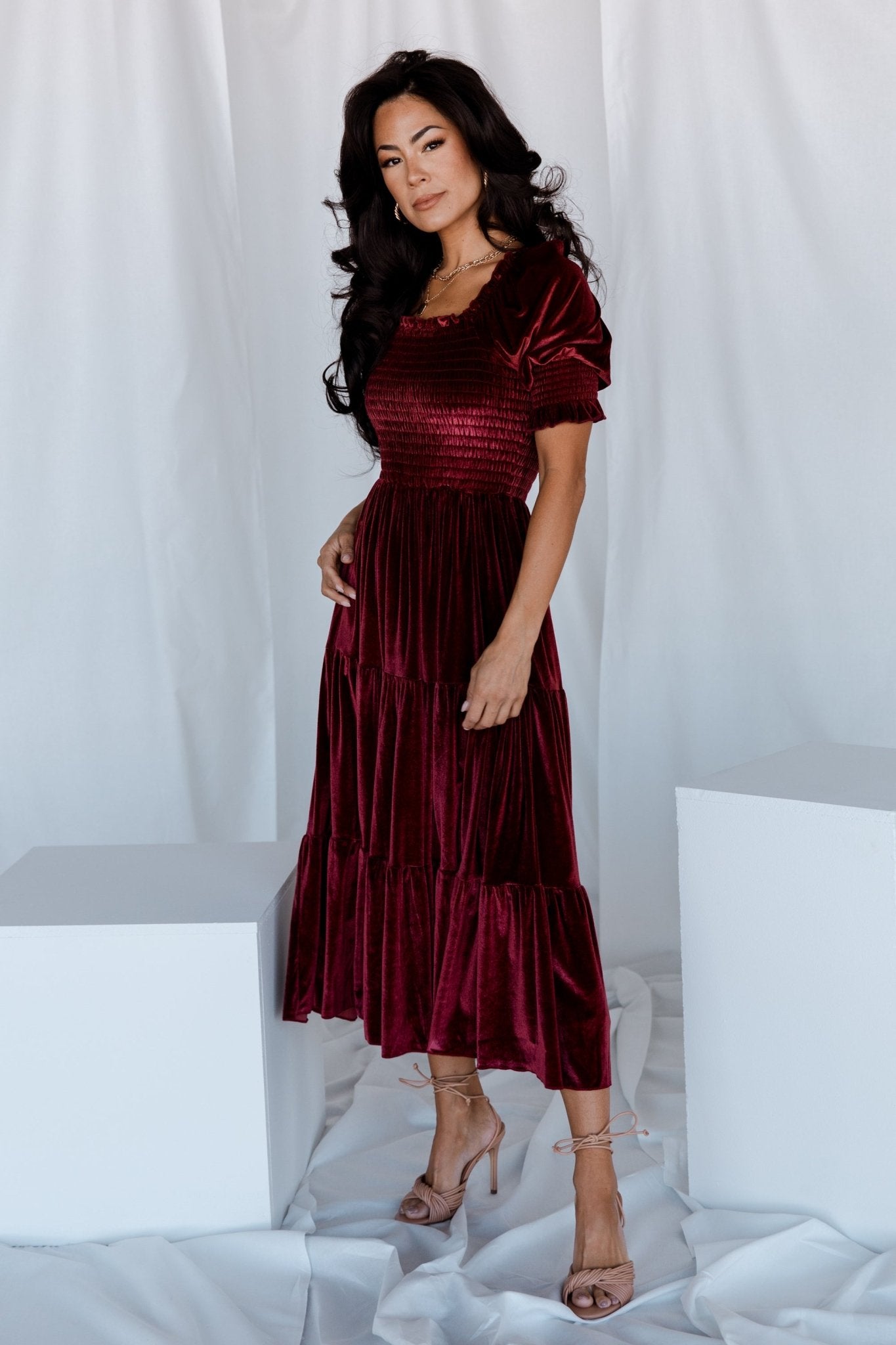 Vivaldi Smocked Velvet Midi Dress | Marsala - Baltic Born