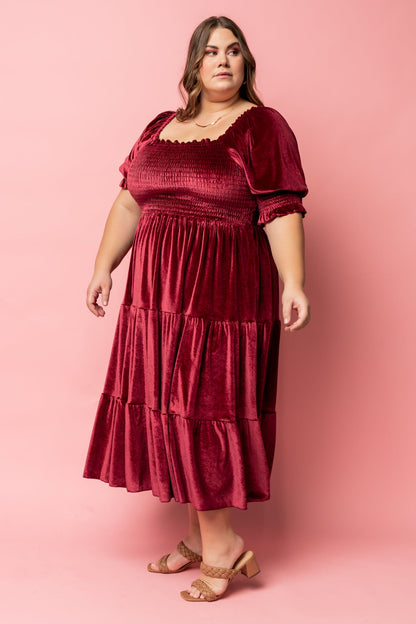 Vivaldi Smocked Velvet Midi Dress | Marsala - Baltic Born