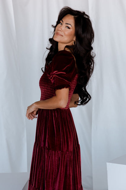 Vivaldi Smocked Velvet Midi Dress | Marsala - Baltic Born