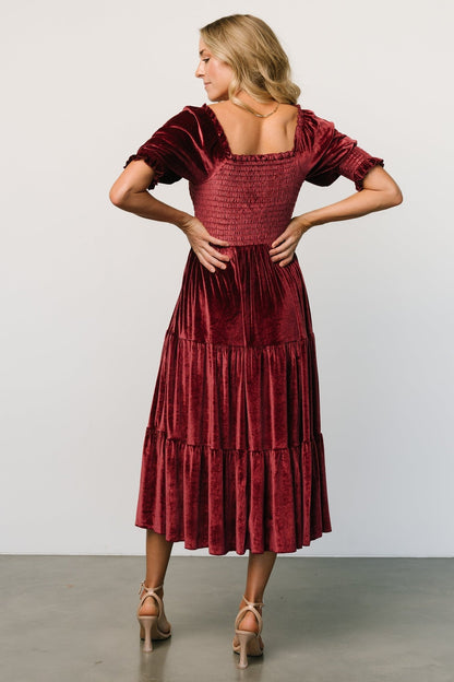 Vivaldi Smocked Velvet Midi Dress | Marsala - Baltic Born