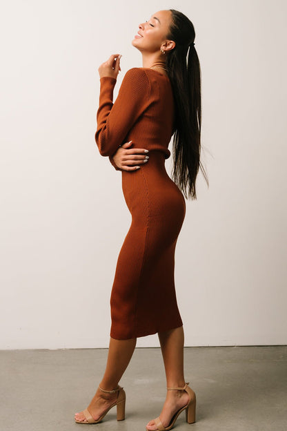 Waldorf Ribbed Midi Dress | Chestnut - Baltic Born