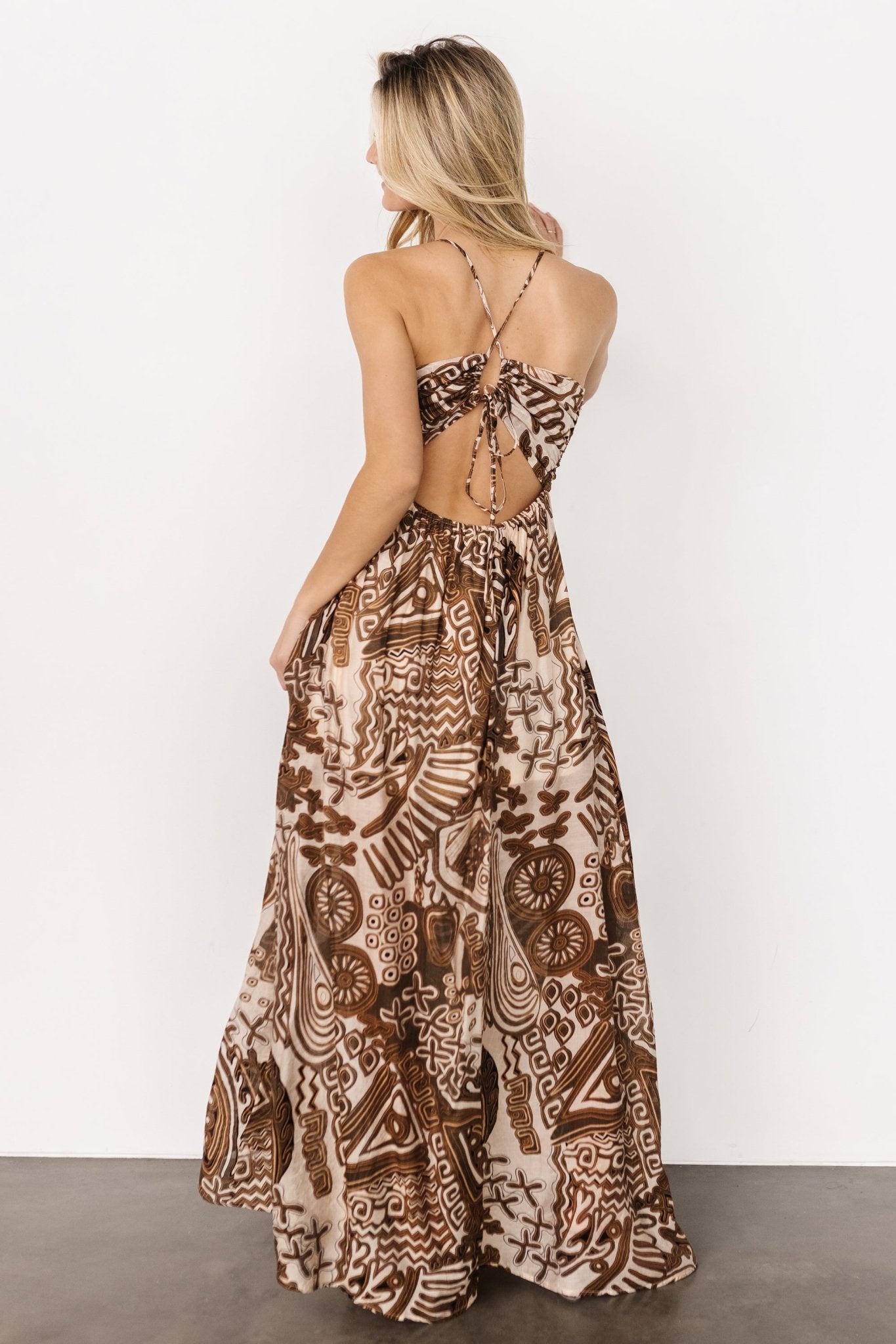 Wallace Open Back Dress | Mocha Print - Baltic Born