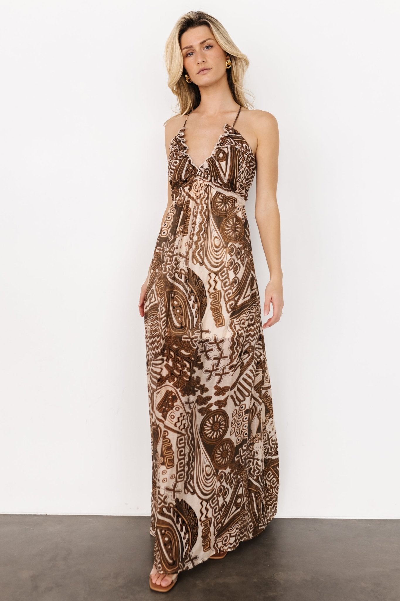 Wallace Open Back Dress | Mocha Print - Baltic Born