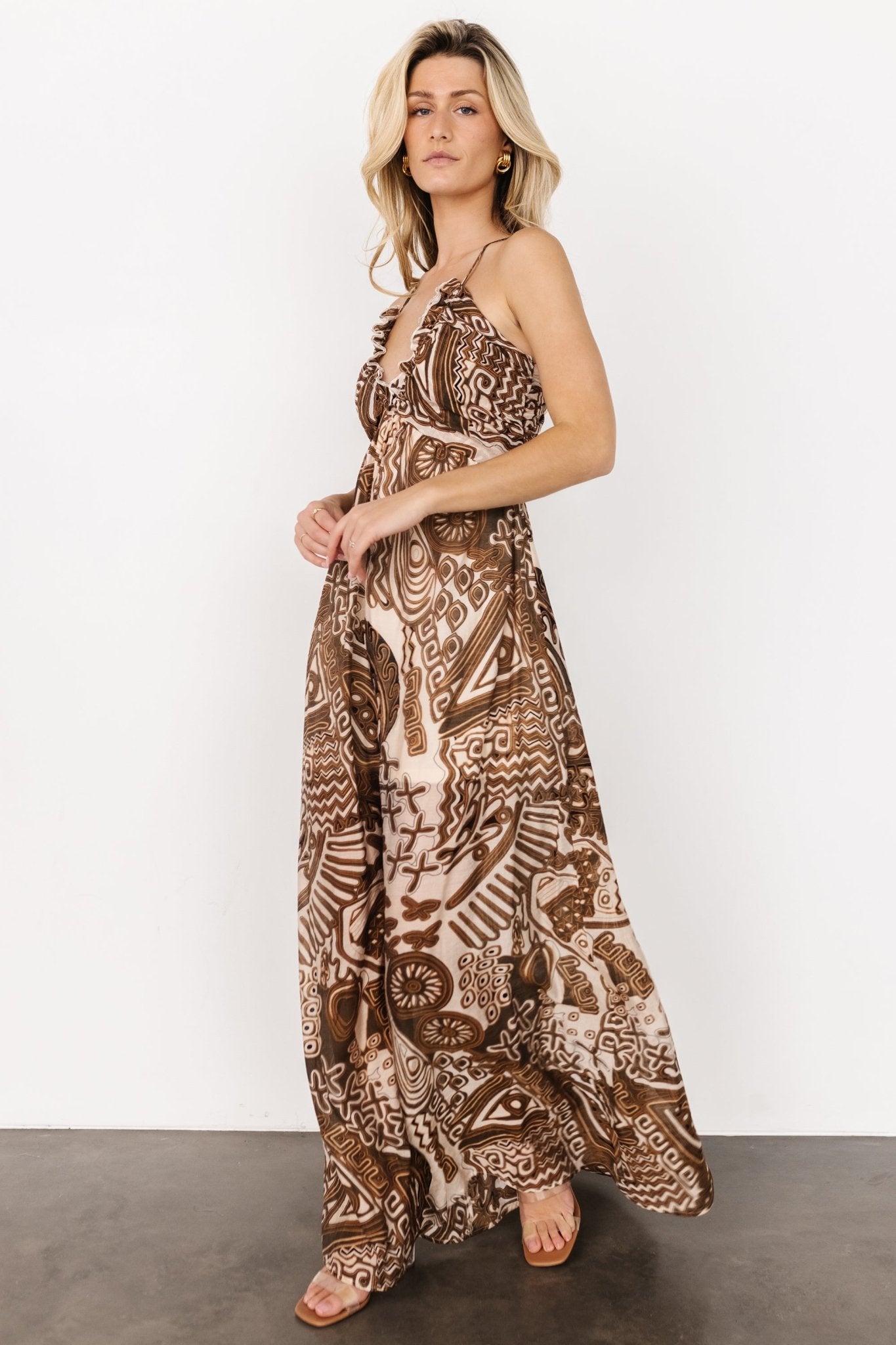 Wallace Open Back Dress | Mocha Print - Baltic Born