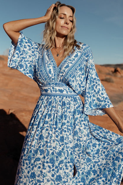 Watson Kimono Maxi Dress | Blue + White - Baltic Born