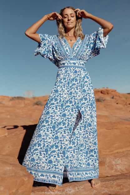 Watson Kimono Maxi Dress | Blue + White - Baltic Born