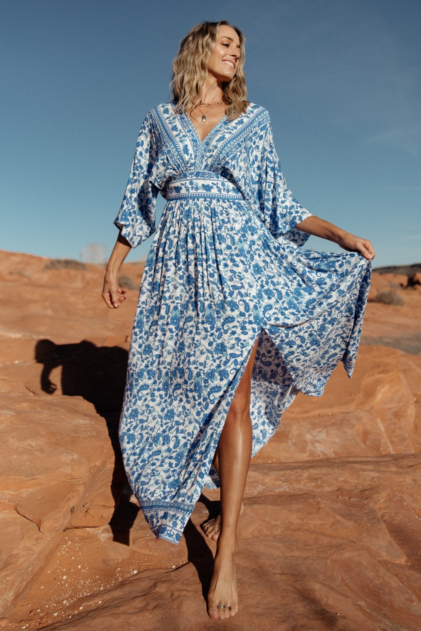 Watson Kimono Maxi Dress | Blue + White - Baltic Born