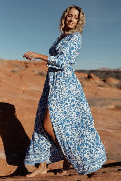 Watson Kimono Maxi Dress | Blue + White - Baltic Born