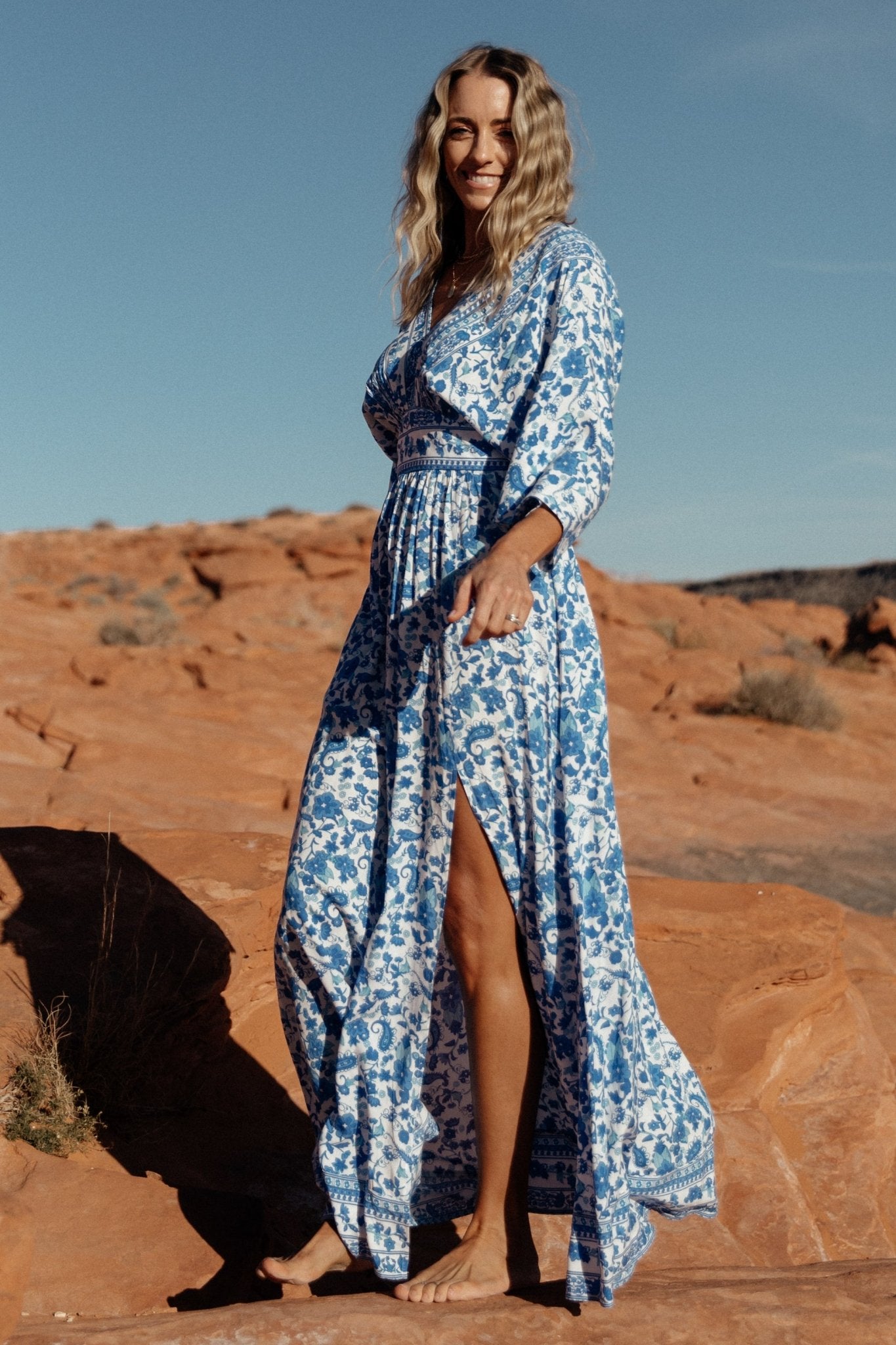 Watson Kimono Maxi Dress | Blue + White - Baltic Born