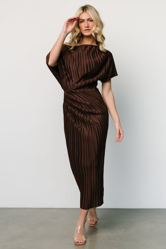 Winslow Pleated Midi Dress | Dark Brown - Baltic Born