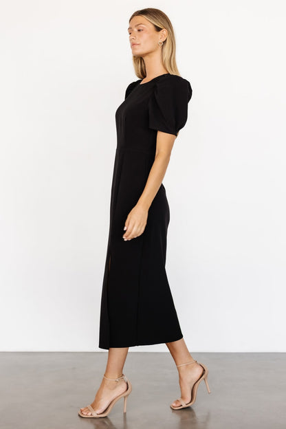 Younge Puff Sleeve Midi Dress | Black - Baltic Born