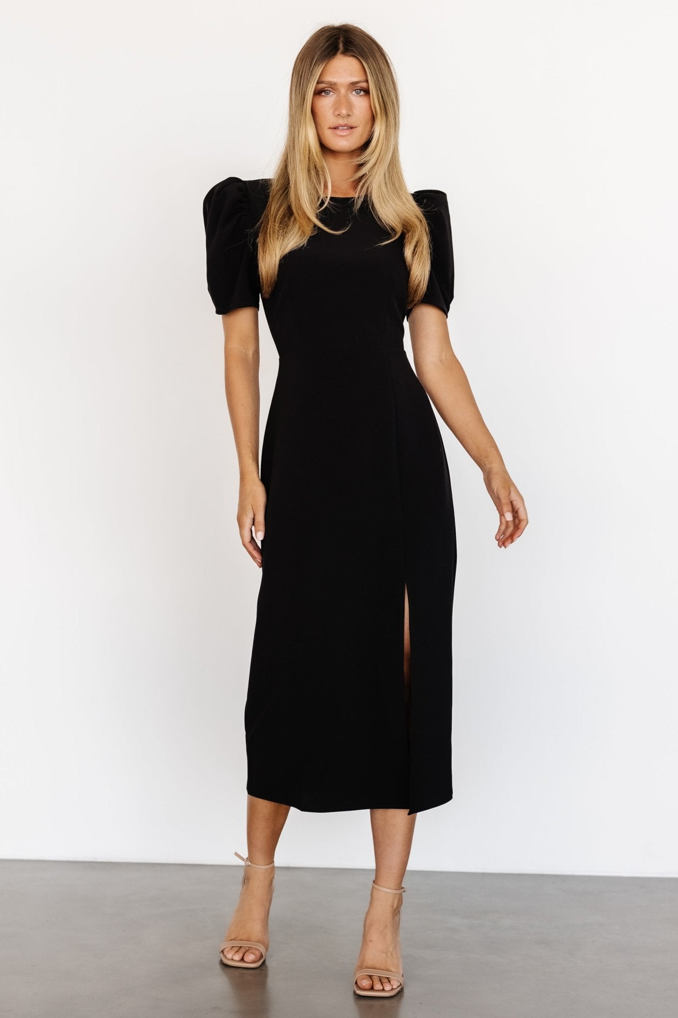 Younge Puff Sleeve Midi Dress | Black - Baltic Born