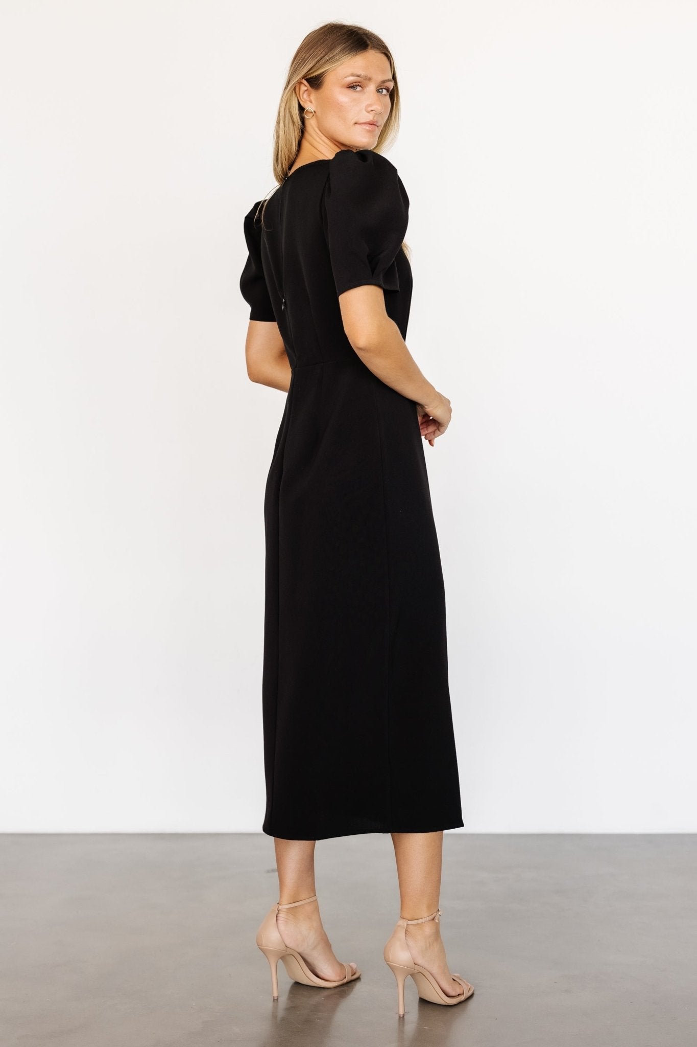 Younge Puff Sleeve Midi Dress | Black - Baltic Born