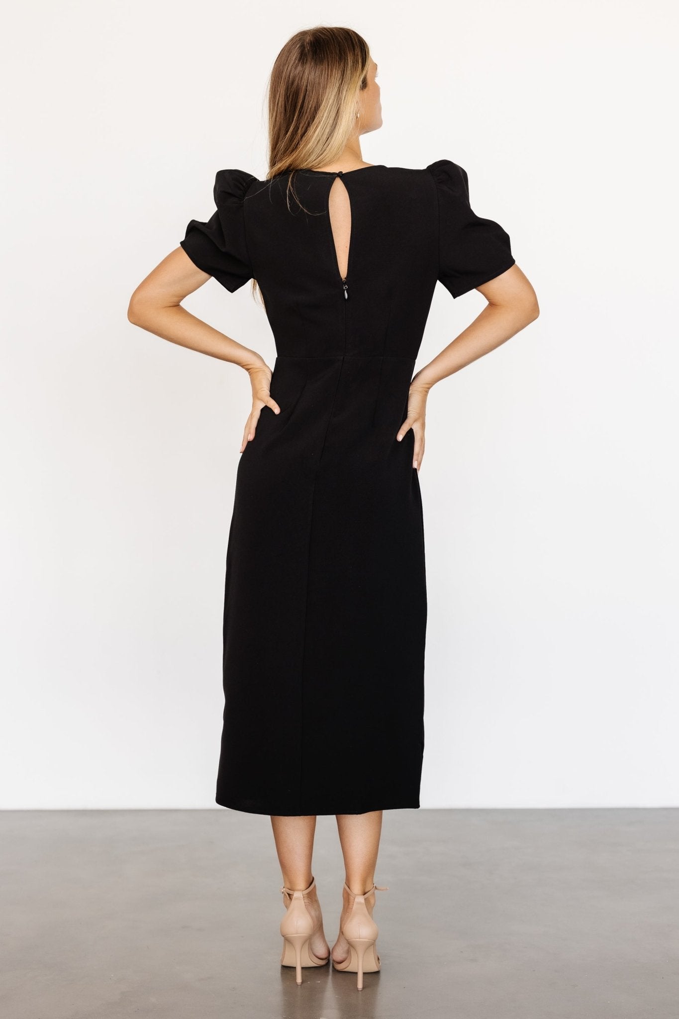 Younge Puff Sleeve Midi Dress | Black - Baltic Born