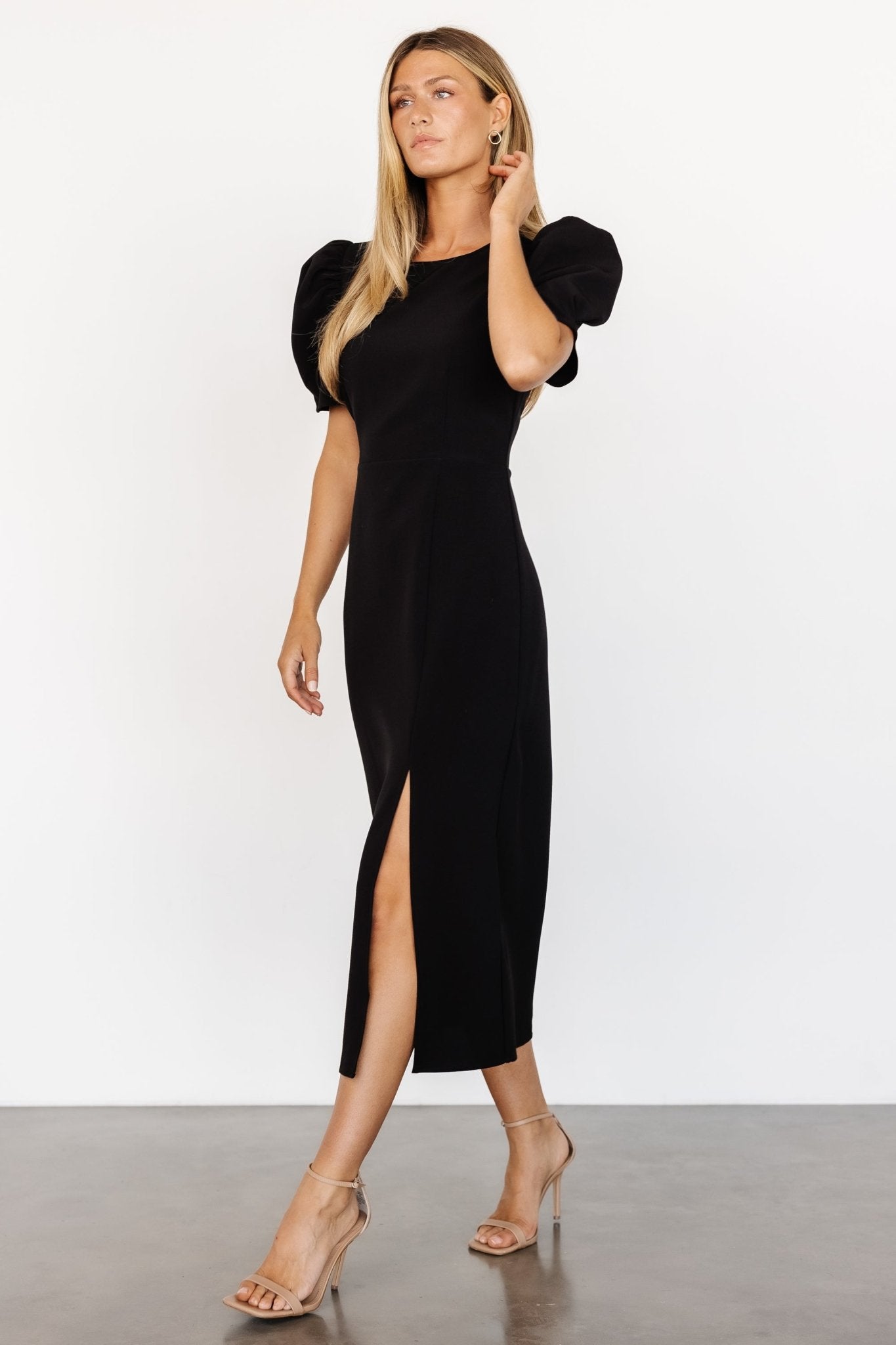 Younge Puff Sleeve Midi Dress | Black - Baltic Born