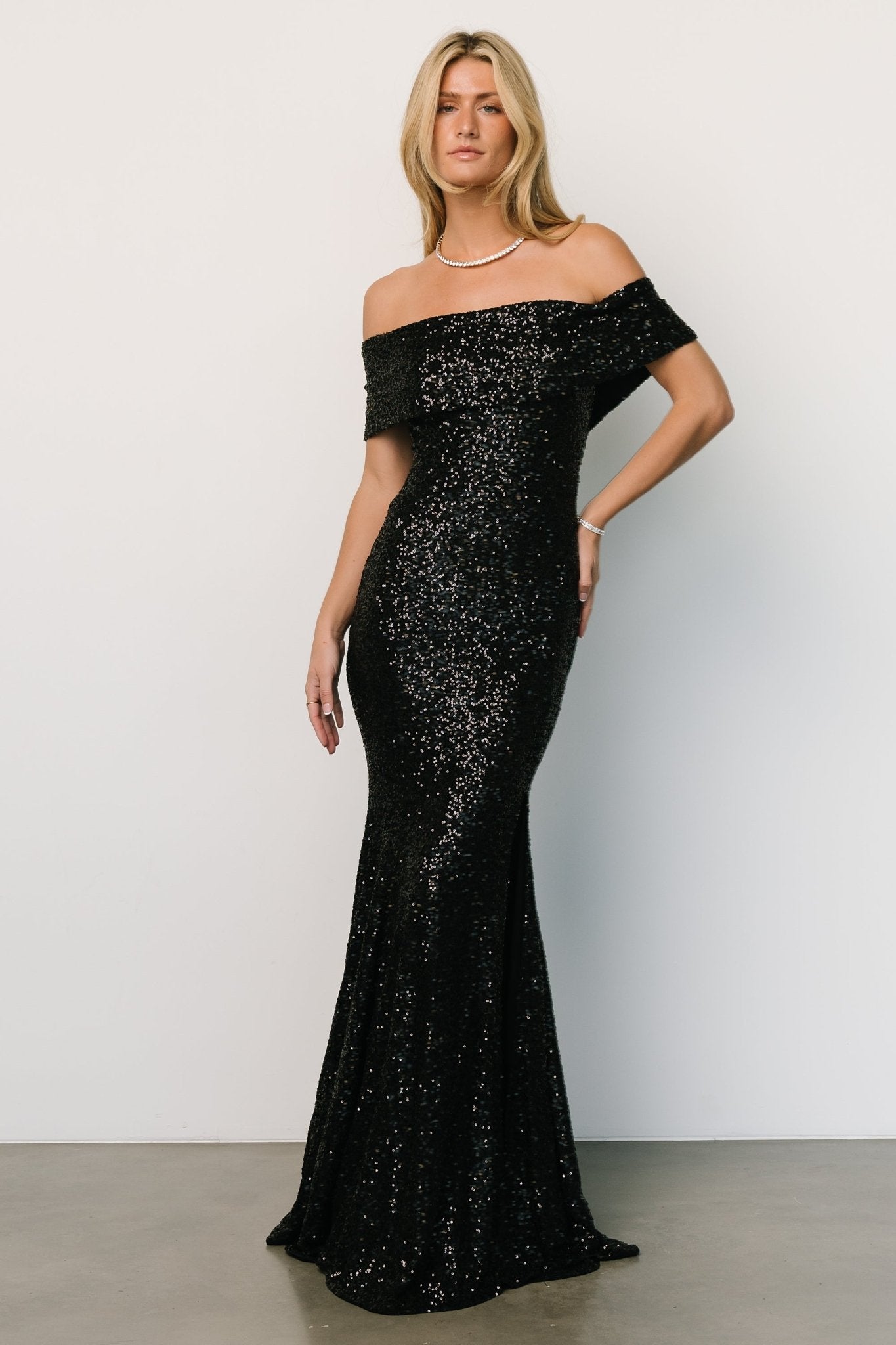 Yvonne Off Shoulder Sequin Gown | Black - Baltic Born