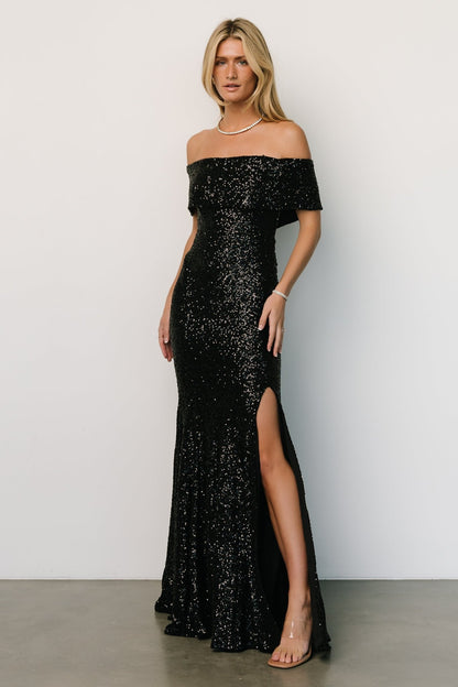 Yvonne Off Shoulder Sequin Gown | Black - Baltic Born