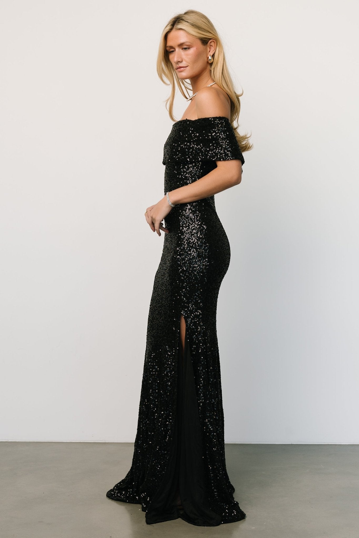 Yvonne Off Shoulder Sequin Gown | Black - Baltic Born