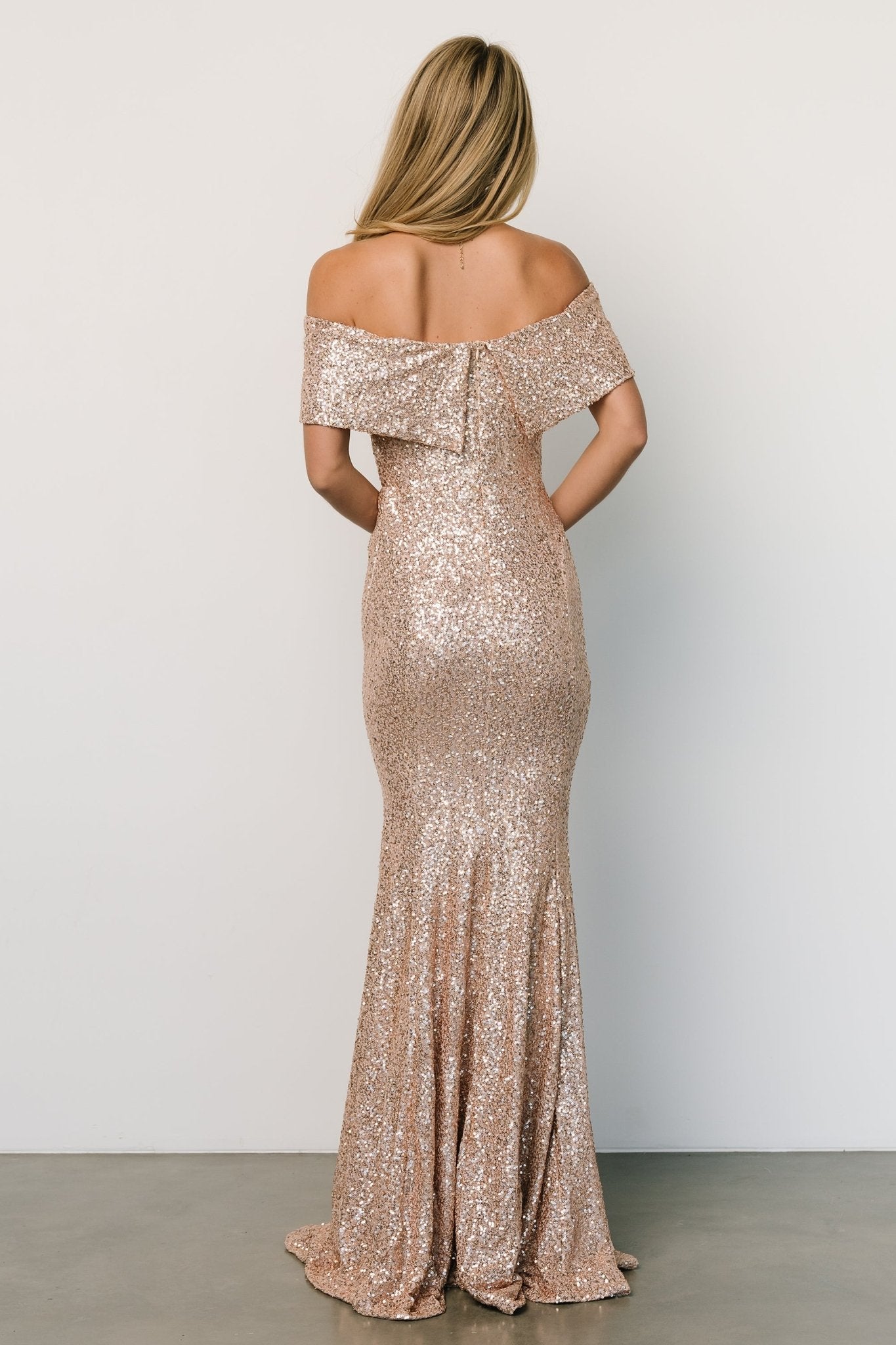 Yvonne Off Shoulder Sequin Gown | Champagne - Baltic Born