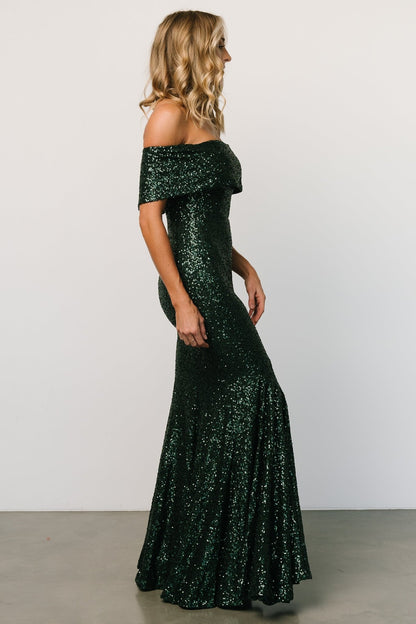 Yvonne Off Shoulder Sequin Gown | Green - Baltic Born