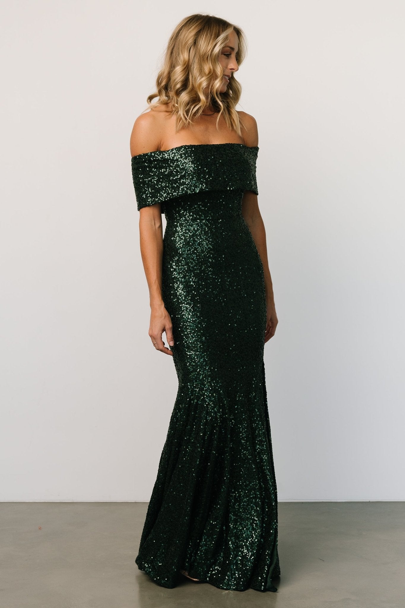 Yvonne Off Shoulder Sequin Gown | Green - Baltic Born