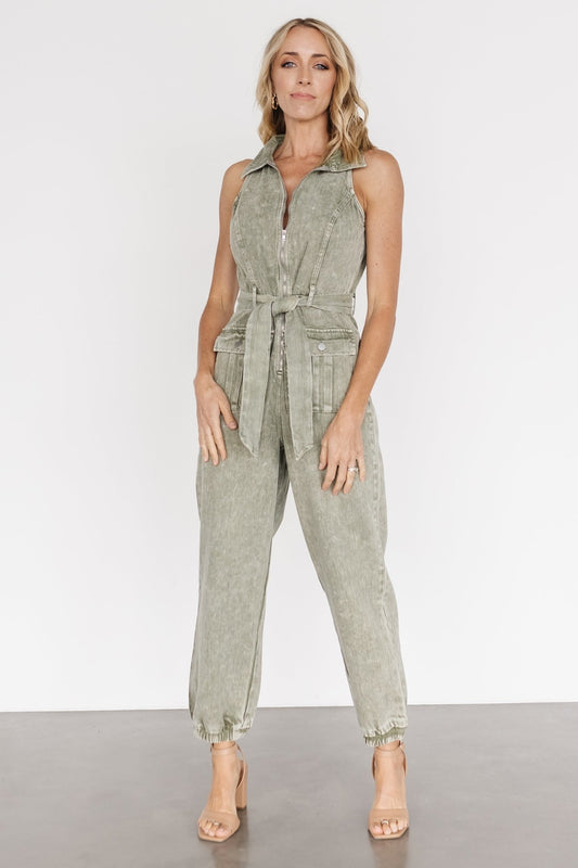 Zahara Sleeveless Jumpsuit | Washed Olive - Baltic Born