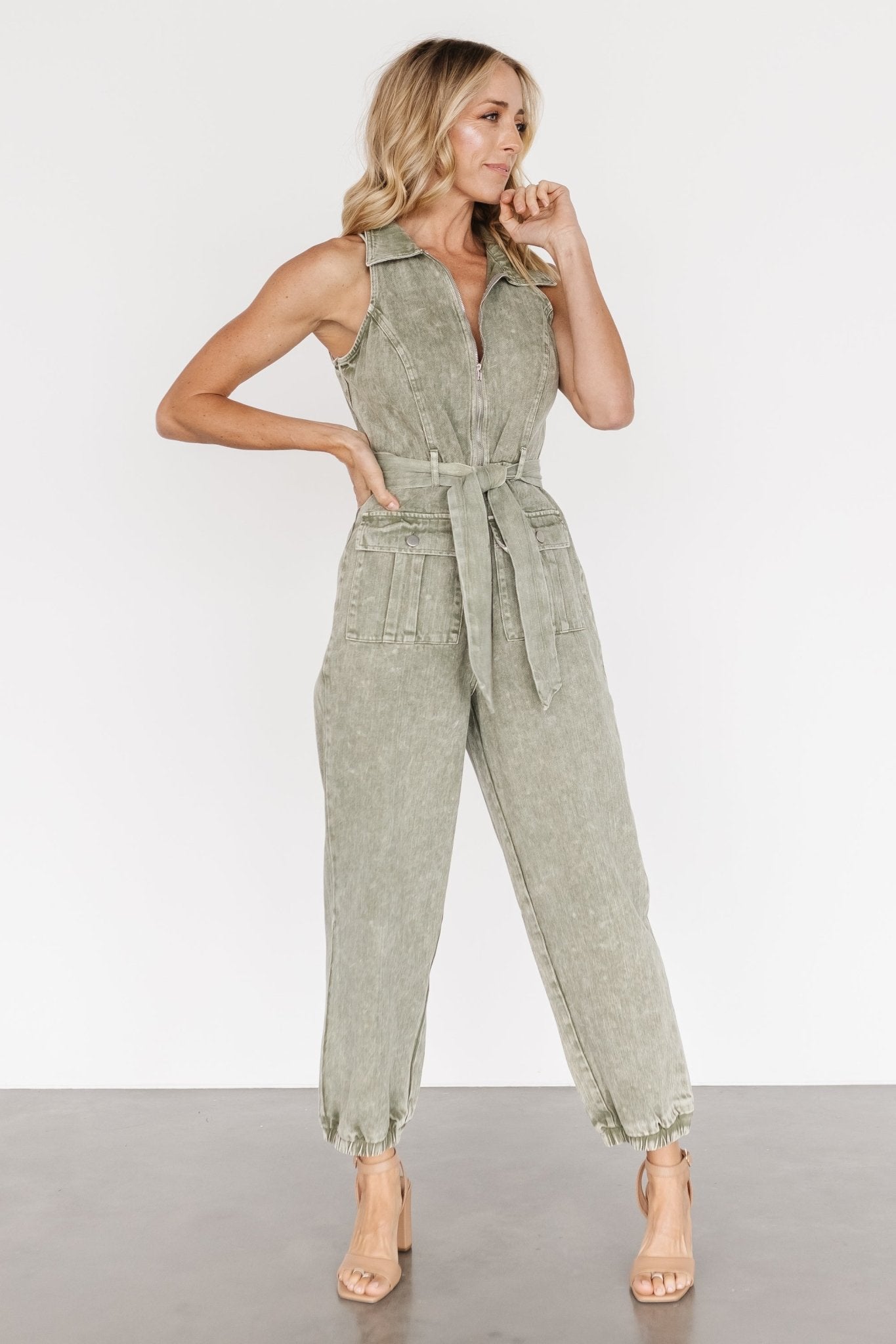 Zahara Sleeveless Jumpsuit | Washed Olive - Baltic Born