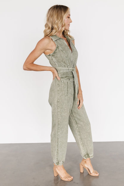 Zahara Sleeveless Jumpsuit | Washed Olive - Baltic Born