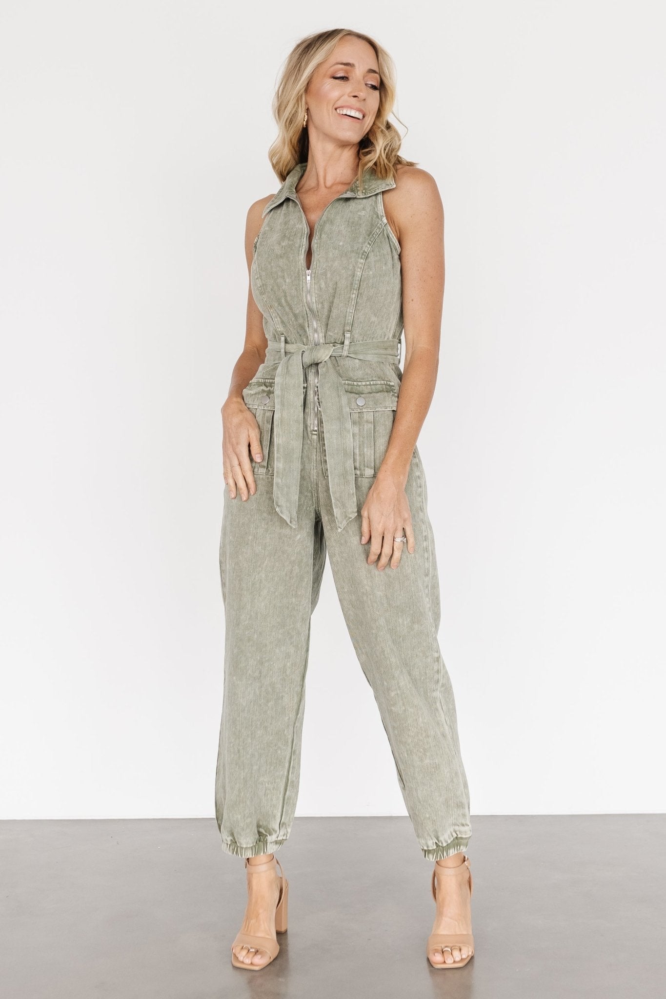 Zahara Sleeveless Jumpsuit | Washed Olive - Baltic Born