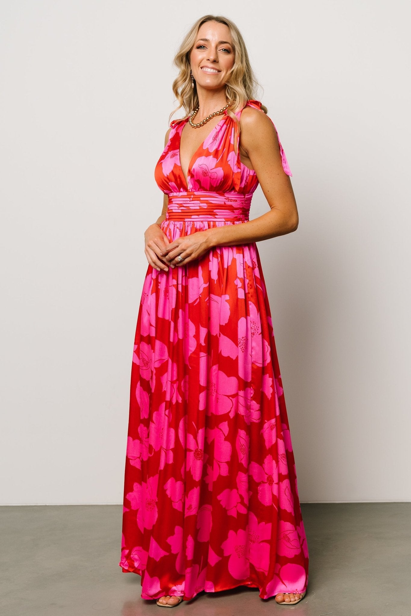 Zoe Tie Maxi Dress Red + Pink Baltic Born — free download